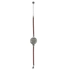 Armband - Blume des Lebens- Leder braun, Edelstahl mit Zirkonia, 19-24cm verstellbar