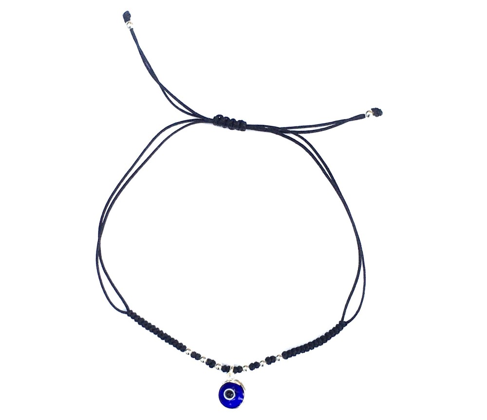 Armband - Nazar- Ø ca. 0,7cm 925 Silber mit verstellb.Baumwollband Ø bis ca. 8cm