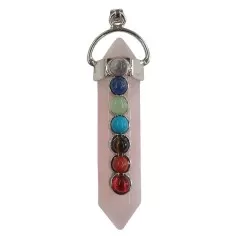 Anhänger - Edelstein - Rosenquarz- mit Chakrasteinen 5cm
