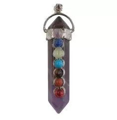 Anhänger - Edelstein - Amethyst- mit Chakrasteinen 5cm