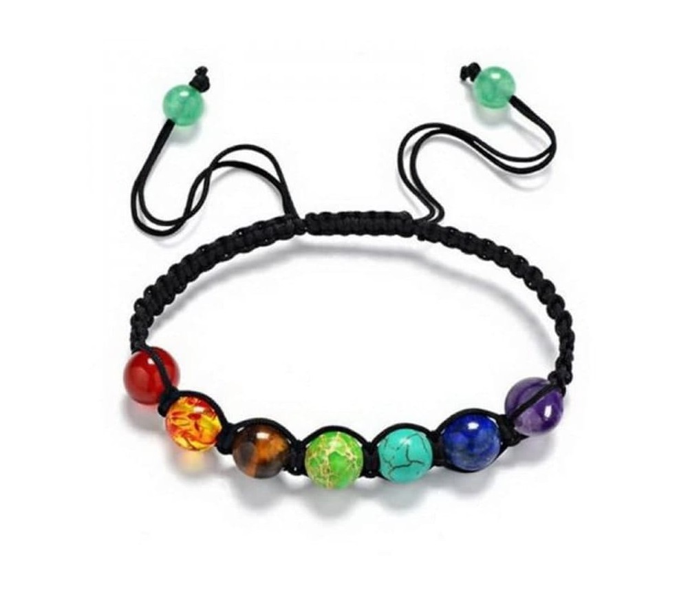 Armband - Baumwolle, Chakra Edelsteine, 16-28cm länge verstellbar