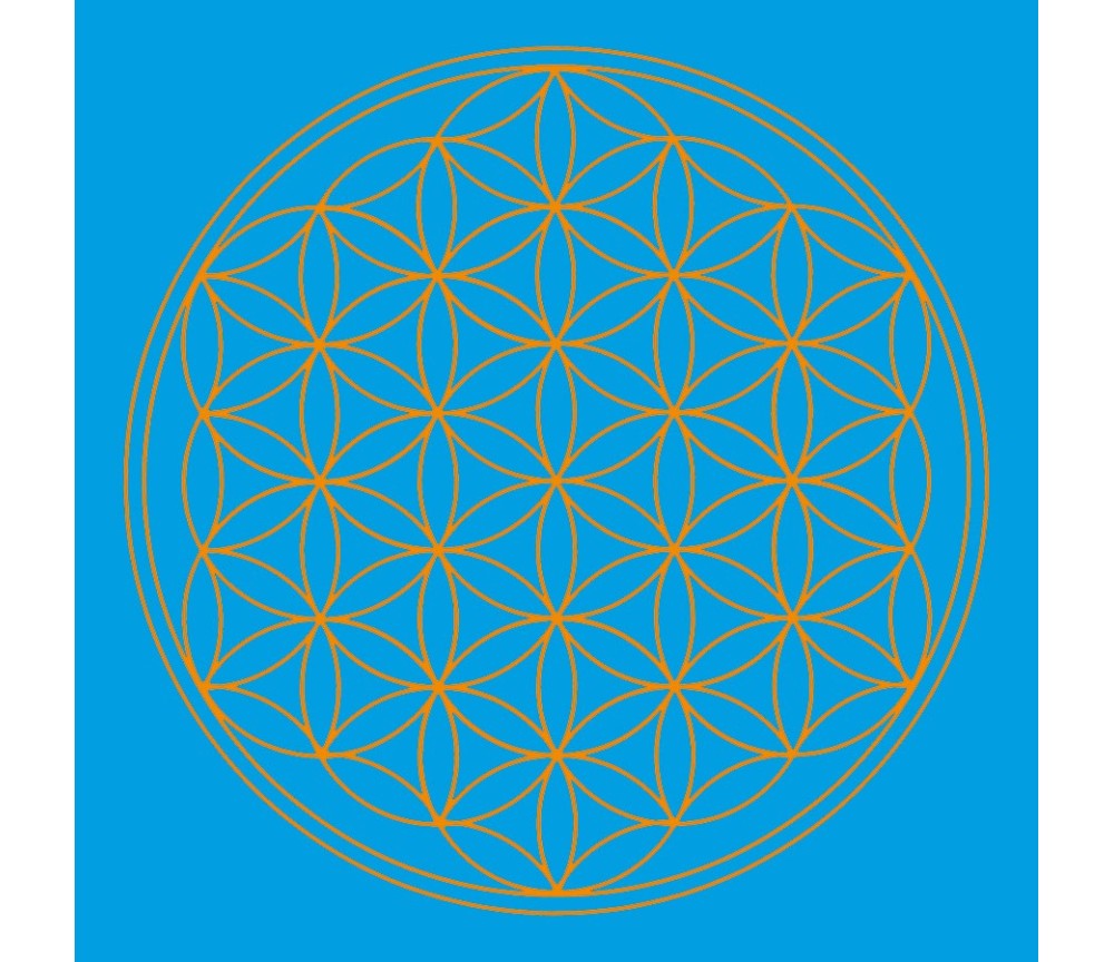 Leinwanddruck - Blume des Lebens- Kehl-Chakra türkis 20x20cm