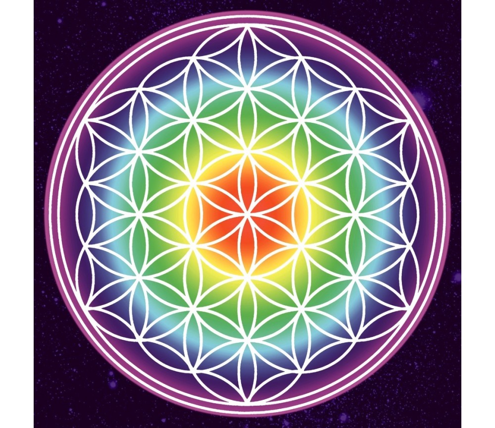 Leinwanddruck - Blume des Lebens- regenbogenfarben - Kosmos 40cm