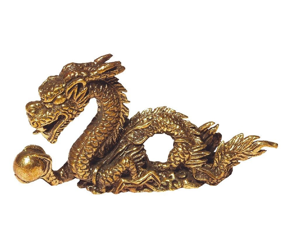 "Glücksdrache mit Kugel" Messing 5x3cm