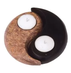 Teelicht "Yin Yang" Speckstein braun schwarz 12cm