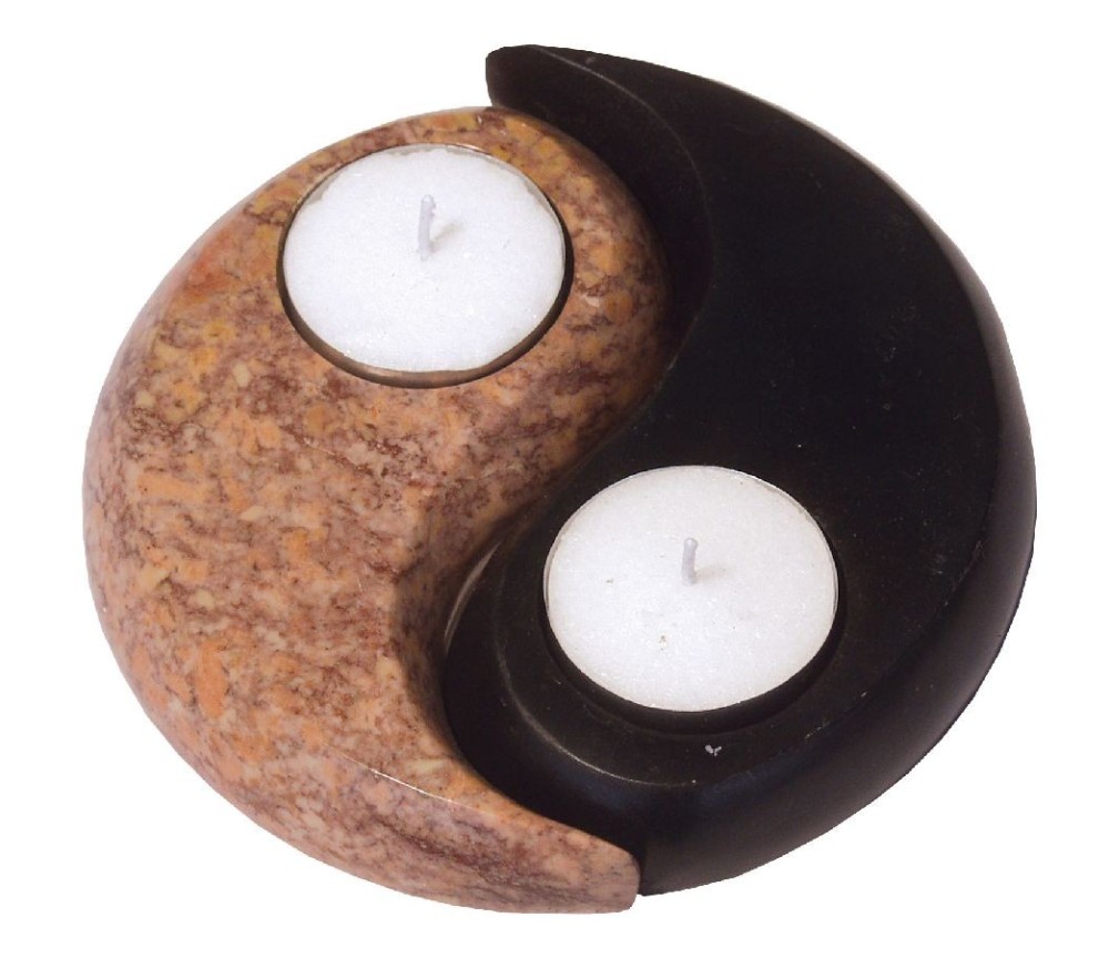 Teelicht "Yin Yang" Speckstein braun schwarz 12cm