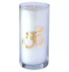 Kerze "Pure Om" im Glas Stearin weiss 14cm
