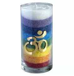 Kerze "Rainbow Om" im Glas Stearin regenbogen 14cm