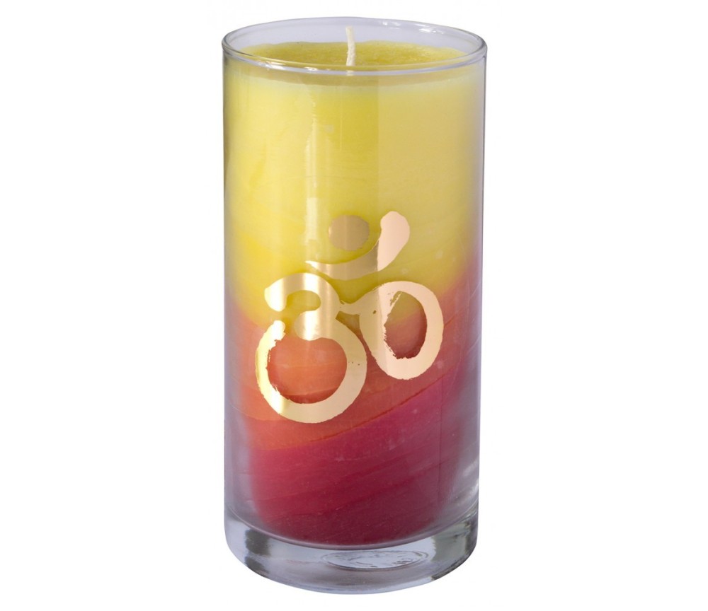 Kerze "Sunrise Om" im Glas Stearin 14cm