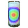 Kerze "Blume des Lebens regenbogen" im Glas Stearin weiss 14cm