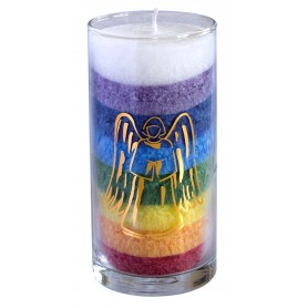 Kerze "Rainbow Engel" im Glas Stearin regenbogen 14cm