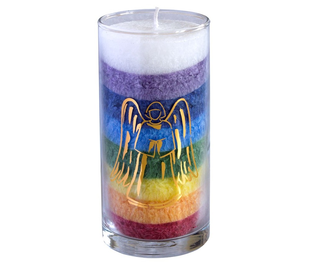 Kerze "Rainbow Engel" im Glas Stearin regenbogen 14cm