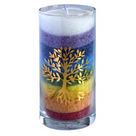 Kerze "Rainbow Lebensbaum" im Glas Stearin regenbogen 14cm