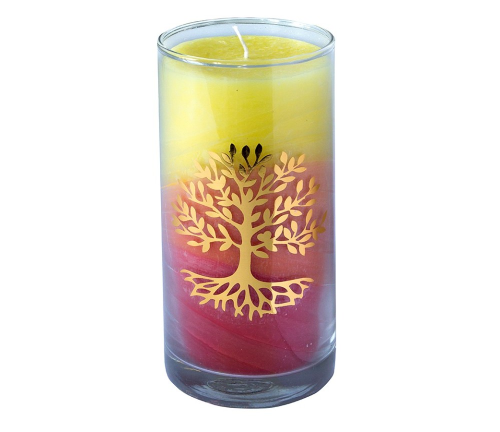 Kerze "Sunrise Lebensbaum" im Glas Stearin 14cm