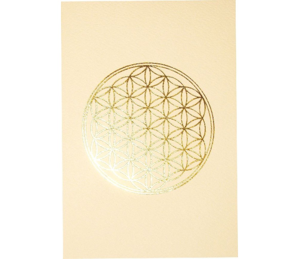 Klappkarte -Blume des Lebens- mattweiss/gold 12x17cm