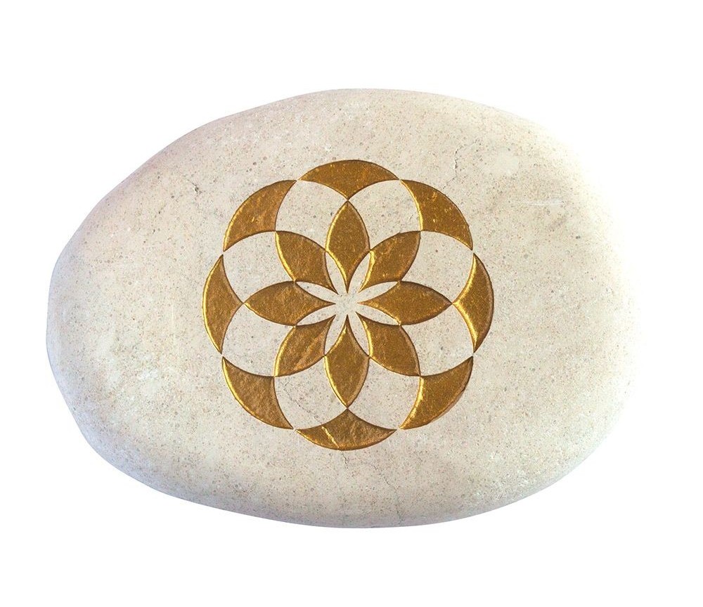 Flußstein "Torus Saat des Lebens" weiß/gold 9cm