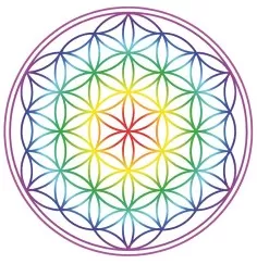 Aufkleber Set 4x4,5cm "Blume des Lebens" Regenbogen-Chakra transparent