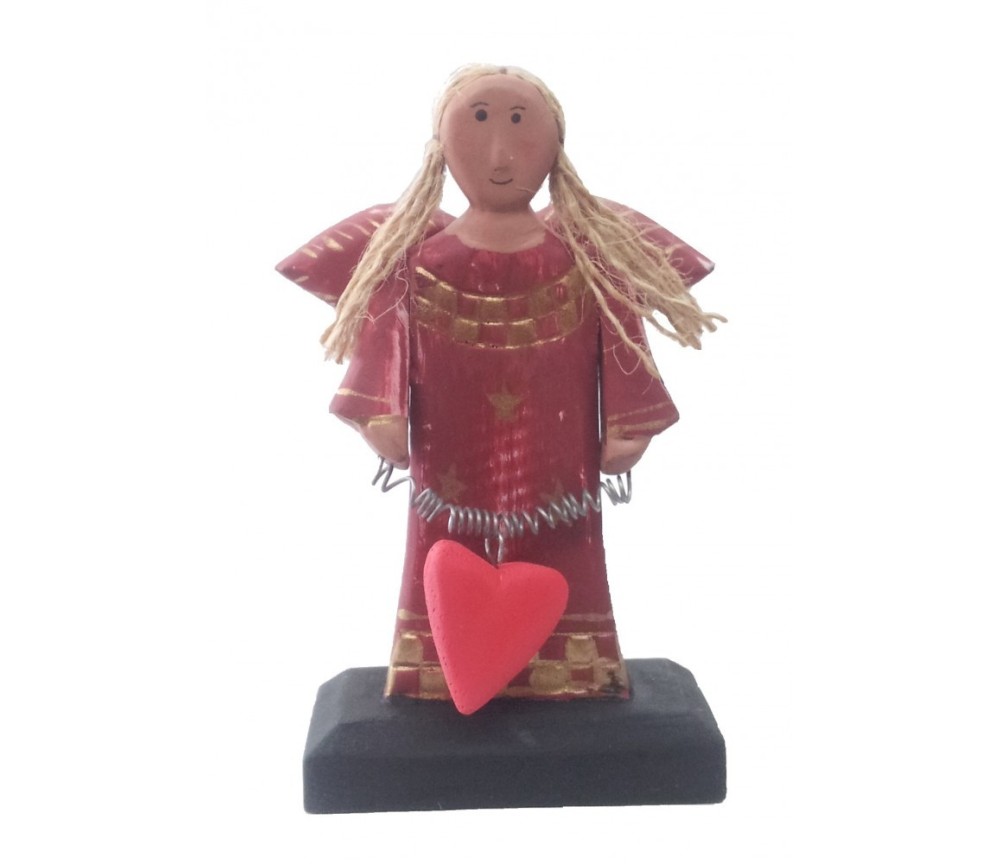 Engel mit Herz, stehend, rot/gold, ca. 7x12cm