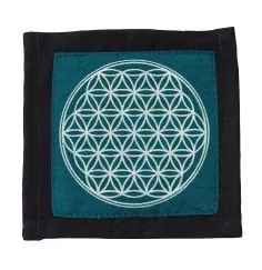 Untersetzer "Blume des Lebens" Baumwolle türkis 10x10cm