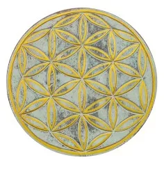 Wandornament "Saat des Lebens" MDF whitewashed/gold bemalt, 20cm