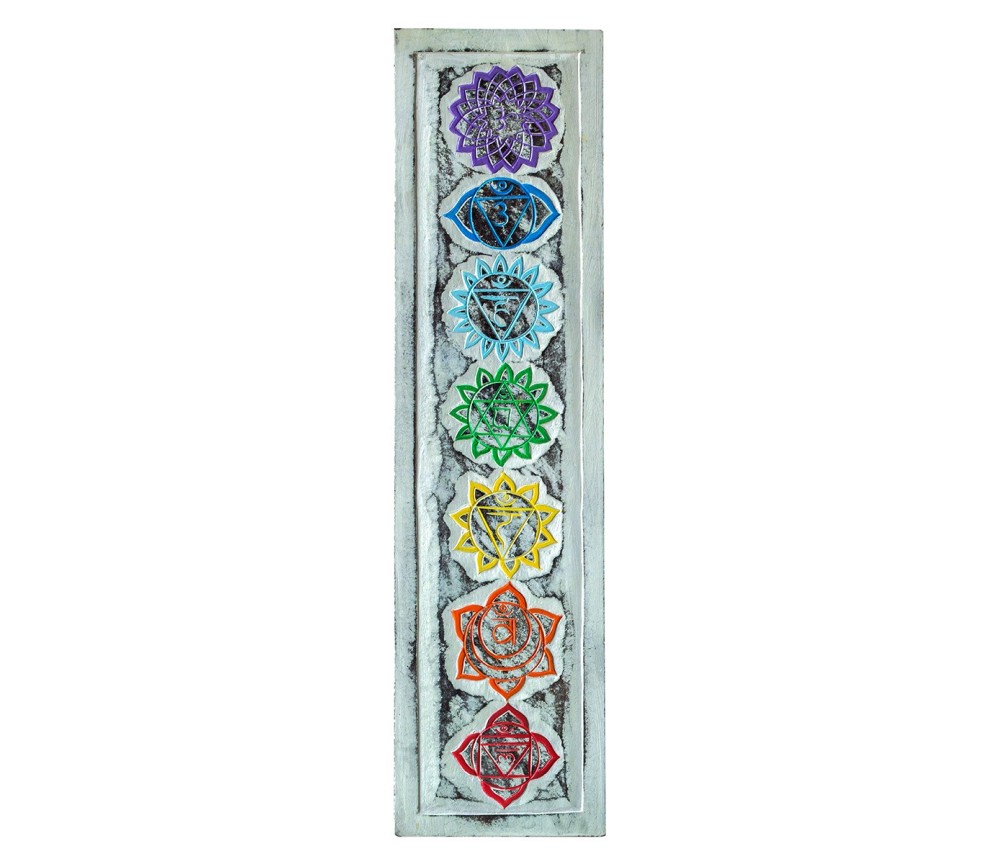 Wandornament "7 Chakren" MDF rechteckig whitewashed/bunt bemalt, 15x60cm