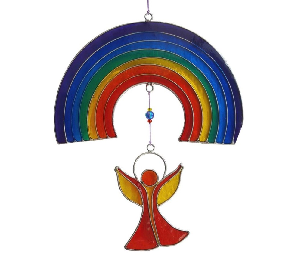 Suncatcher "Engel unter dem Regenbogen" Resin mehrfarbig 16x25cm