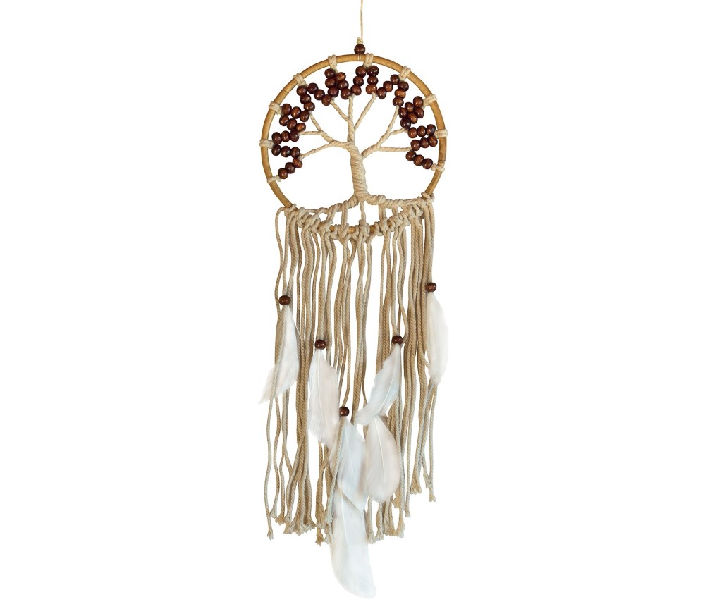 Traumfänger "Tree of Life" Rattan/Baumwolle braun 16cm mit Holzperlen, 16x50cm
