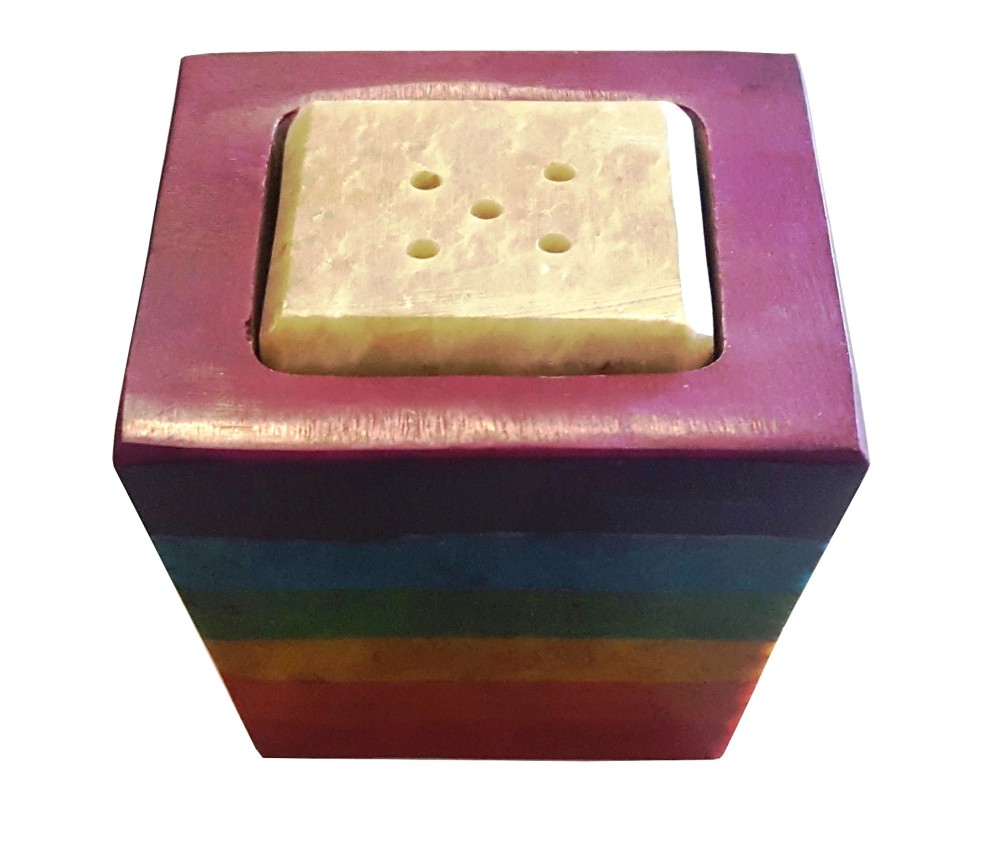 Räucherstäbchen-/ Kerzenhalter "Chakra Cube" Speckstein 4x5cm