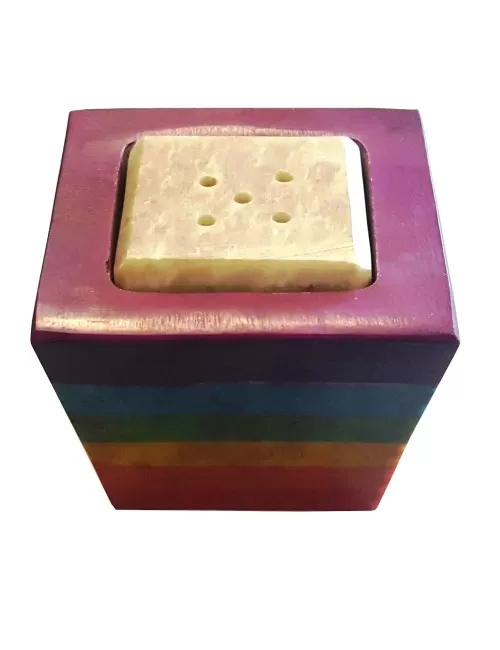 Räucherstäbchen-/ Kerzenhalter "Chakra Cube" Speckstein 4x5cm