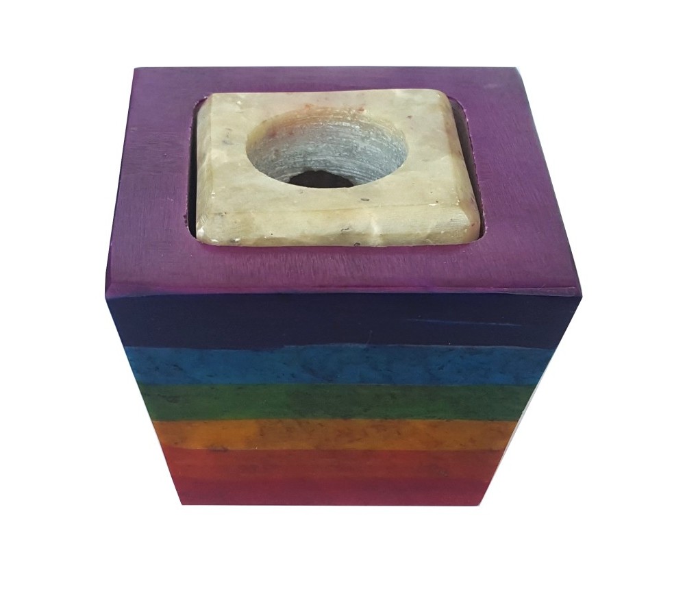 Räucherstäbchen-/ Kerzenhalter "Chakra Cube" Speckstein 4x5cm