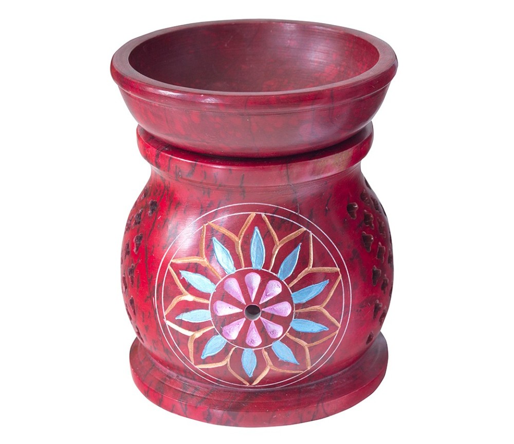 Aromalampe "Blume" Speckstein rot 6x9cm