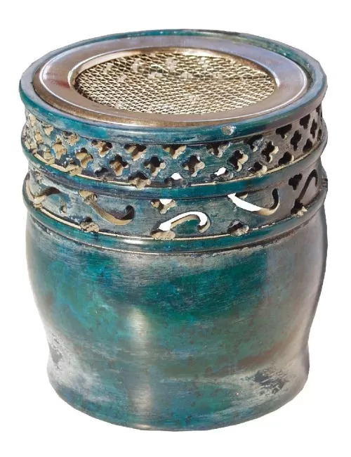 Räuchergefäß "Jali" mit Siebnetz - Blau/türkis mit Spiralen ca. 9x10cm