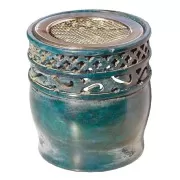 Räuchergefäß "Jali" mit Siebnetz - Blau/türkis mit Spiralen ca. 9x10cm