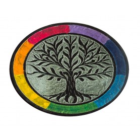 Räucherstäbchenhalter "Baum des Lebens rainbow" Speckstein rund 10cm