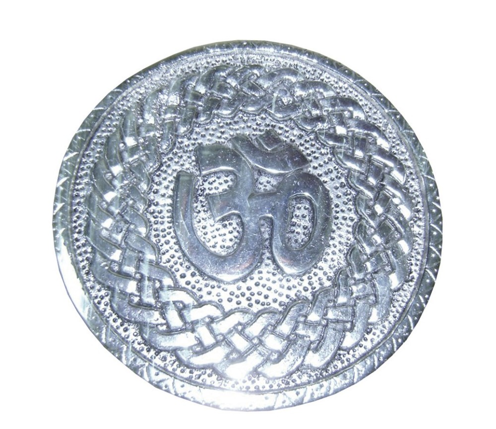 Räucherstäbchenhalter "Om" Weissmetall rund 10cm