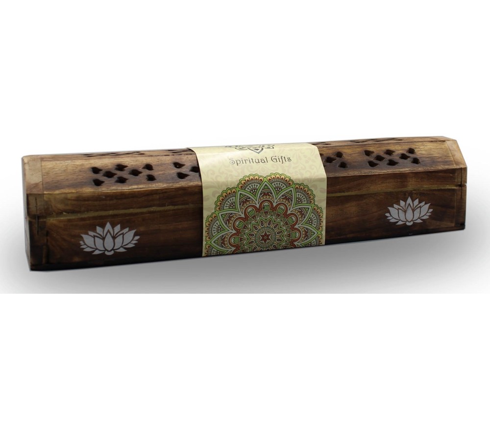 Räucherstäbchenhalter India Truhe "Lotus" Holz 30x6cm