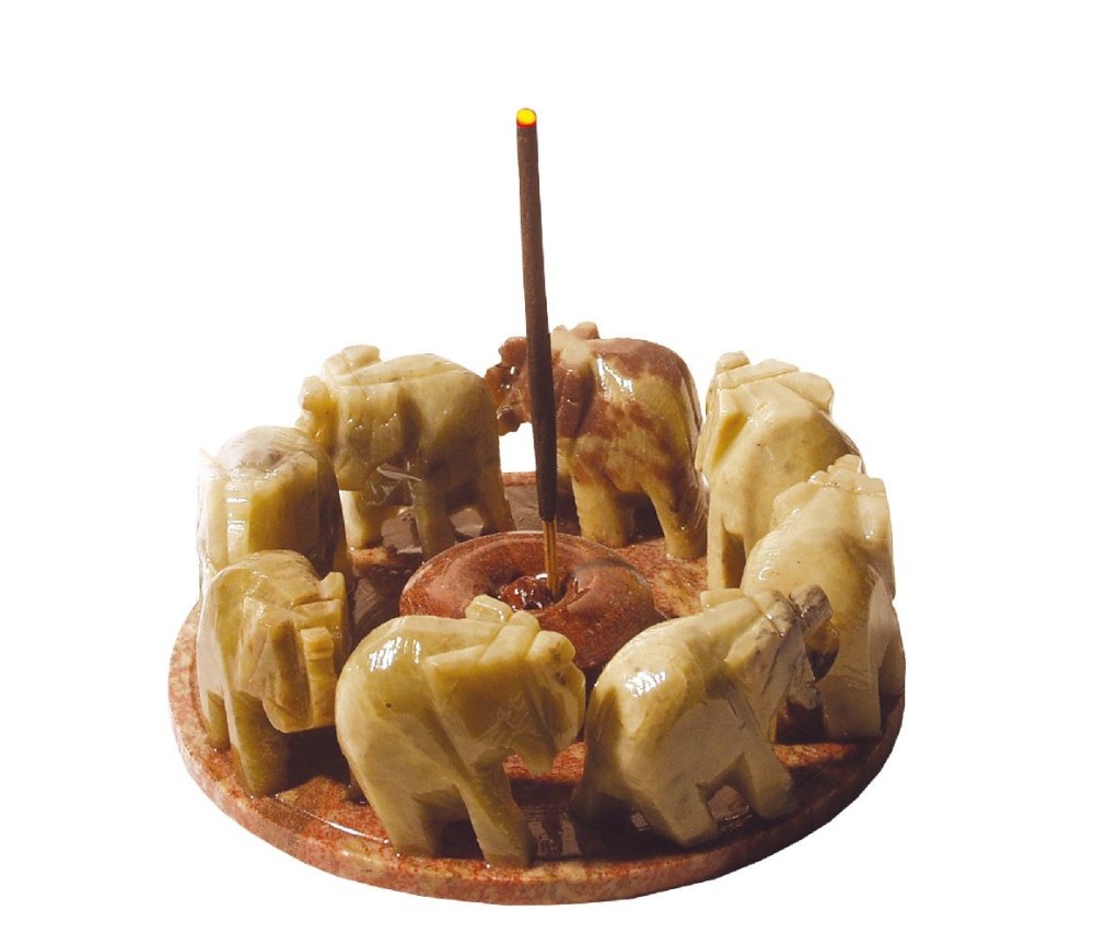 Räucherstäbchenhalter "8 Elefanten" Speckstein 10x14cm