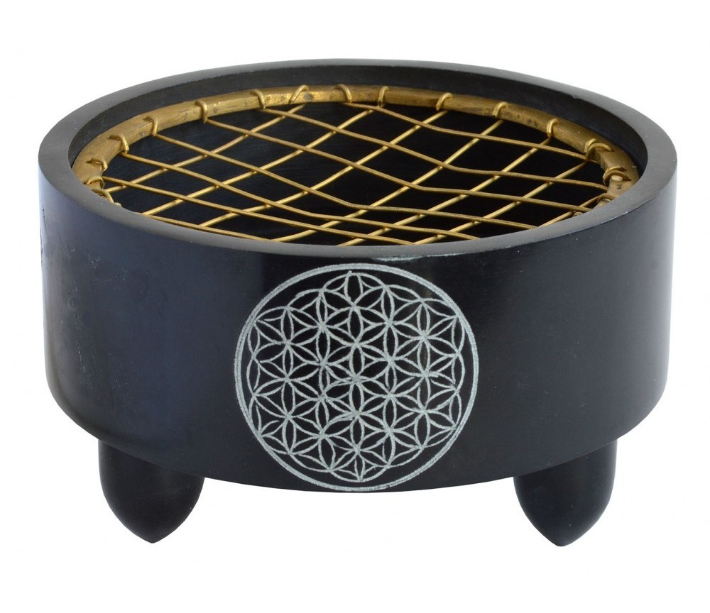 Räuchergefäß "Blume des Lebens" Black Stone 10x6,5cm