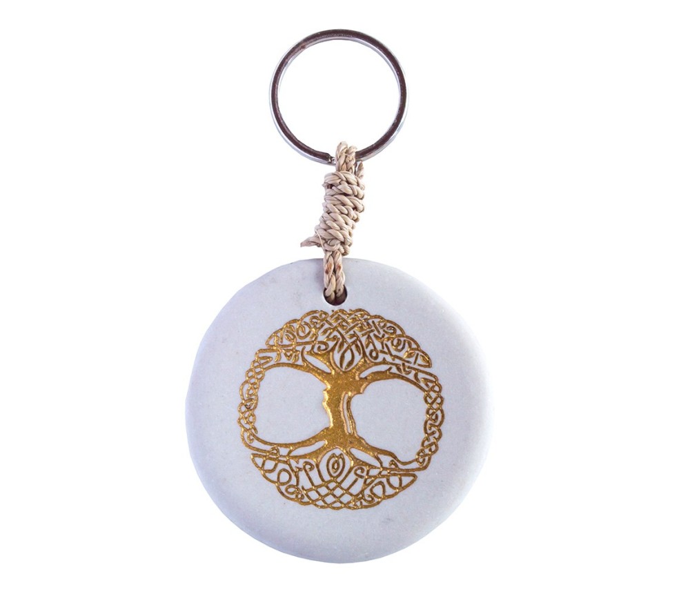 Schlüsselanhänger "Baum des Lebens" Stein weiss/gold 9cm