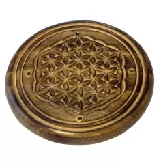Räucherstäbchenhalter "Blume des Lebens" Holz rund 10cm