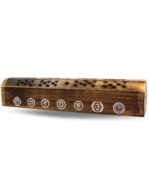 Räucherstäbchenhalter India Truhe "7 Chakren" Holz 30x6cm