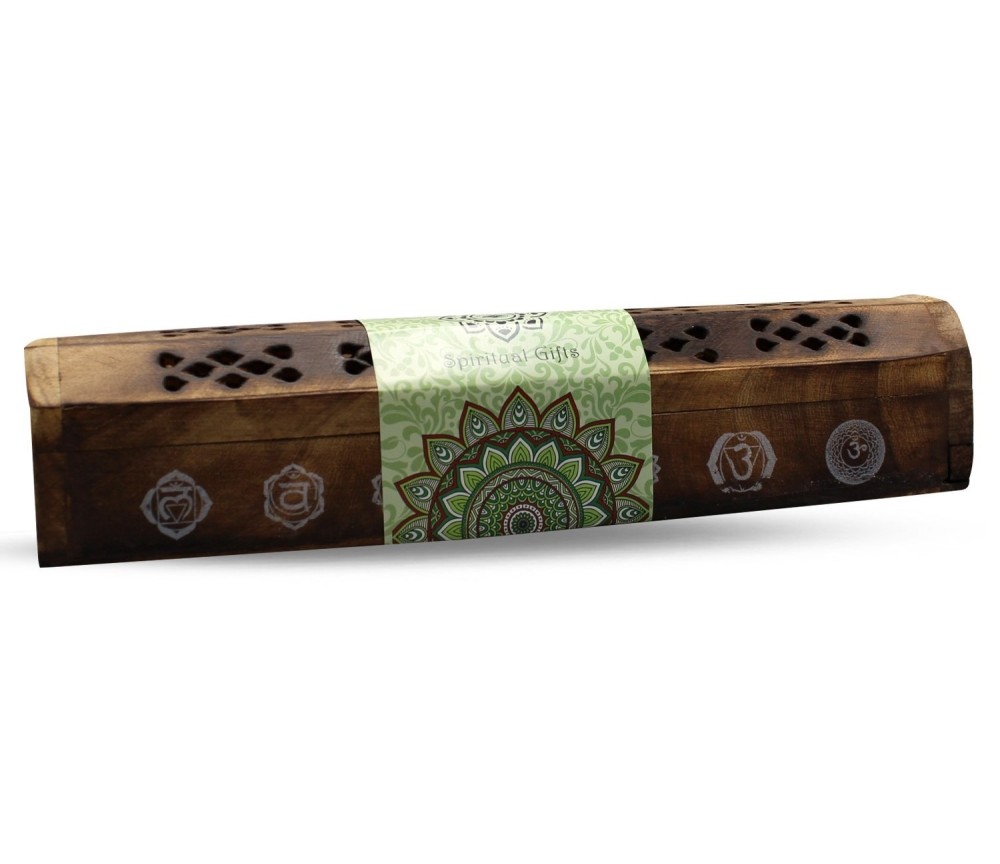 Räucherstäbchenhalter India Truhe "7 Chakren" Holz 30x6cm