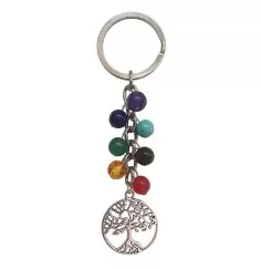Schlüsselanhänger "Lebensbaum" Chakra Edelsteine mit Metall Anhänger, 10cm