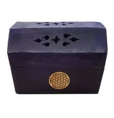 Räucherkegelhalter India Truhe "Blume des Lebens" Holz violett 9x6cm
