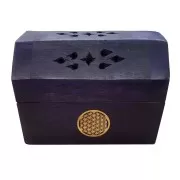 Räucherkegelhalter India Truhe "Blume des Lebens" Holz violett 9x6cm
