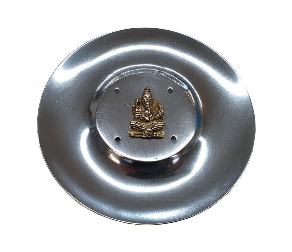 Räucherstäbchenhalter "Ganesha" Messingrelief auf Metall rund 10cm