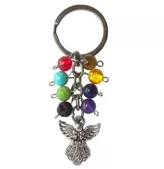 Schlüsselanhänger "Schutzengel" Chakra Edelsteine mit Metall Anhänger, 9cm
