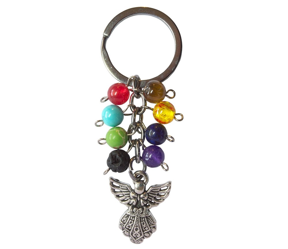 Schlüsselanhänger "Schutzengel" Chakra Edelsteine mit Metall Anhänger, 9cm