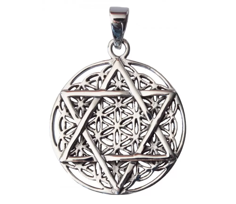 Anhänger - Blume des Lebens mit Hexagram- 925 Silber 8,2