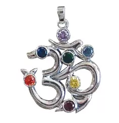 Anhänger - Om- 7 Chakrensteine Zirkon 925 Silber 6,7g